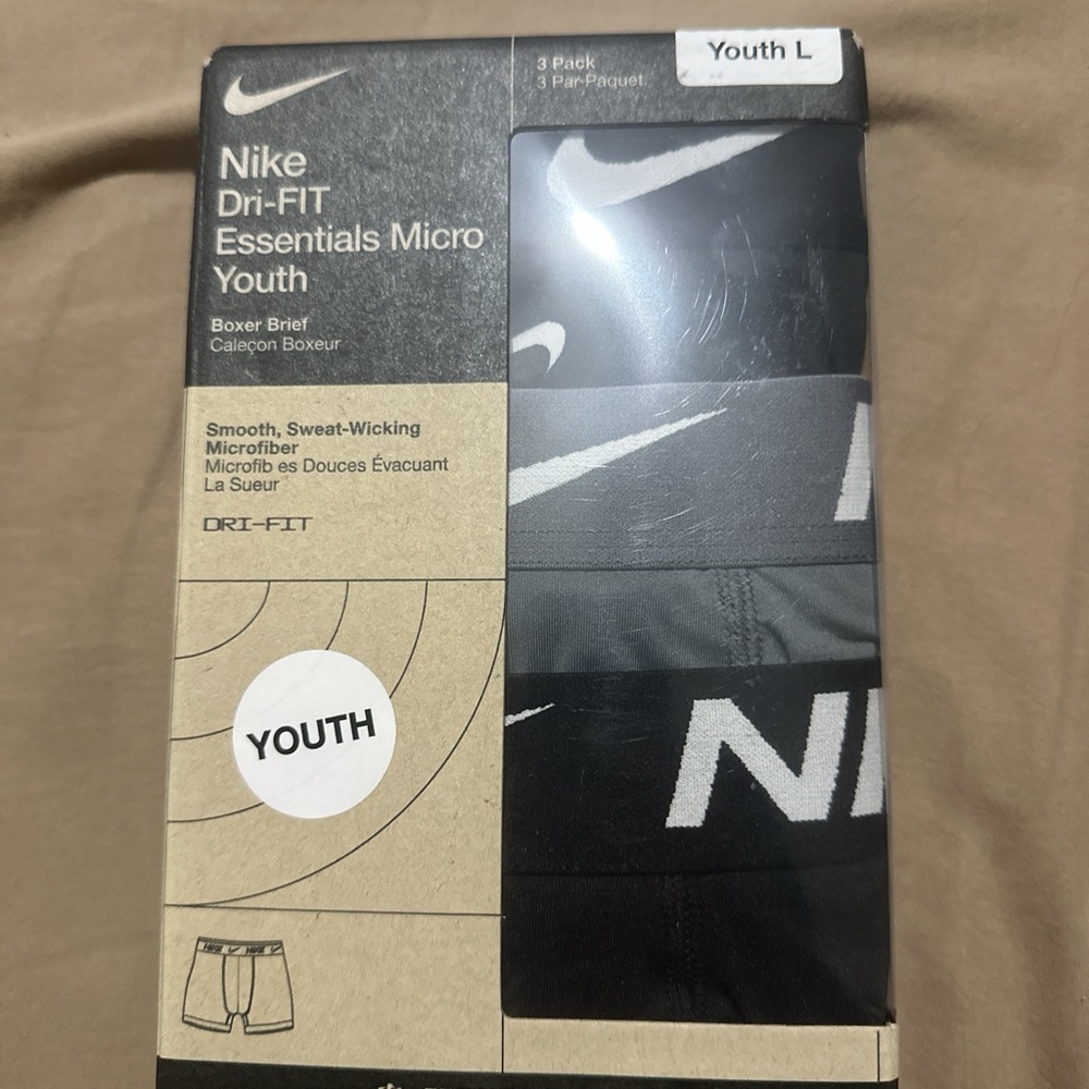 Nike Youth Black Dri-FIT Essentials Micro Boxer Briefs - 3 Pack